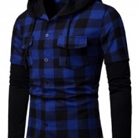 SKLS010 custom-made hooded long-sleeve plaid shirt Men's fake two-piece shirt supplier detail view-1